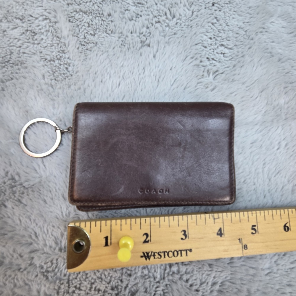 Coach Mini Skinny Wallet Unisex OS Leather Snap Key Ring Zip Pocket Brown Blend